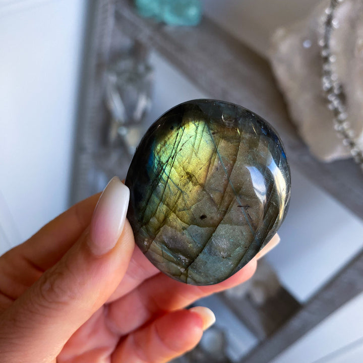 Flashy Labradorite Palm Stone 