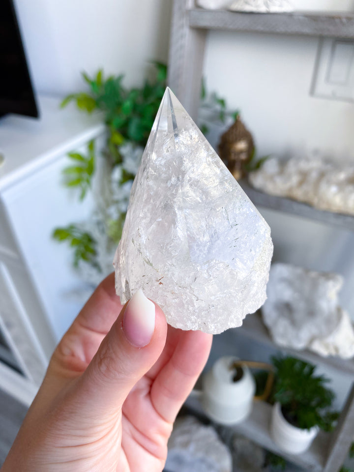 Clear Quartz Top Polish Point 3" w/ Inclusions