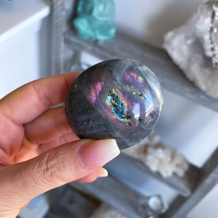Flashy Sunset Labradorite Palm Stone 