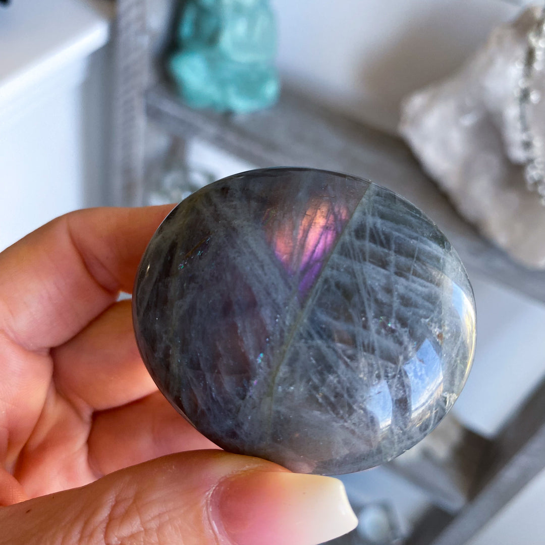 Flashy Sunset Labradorite Palm Stone 