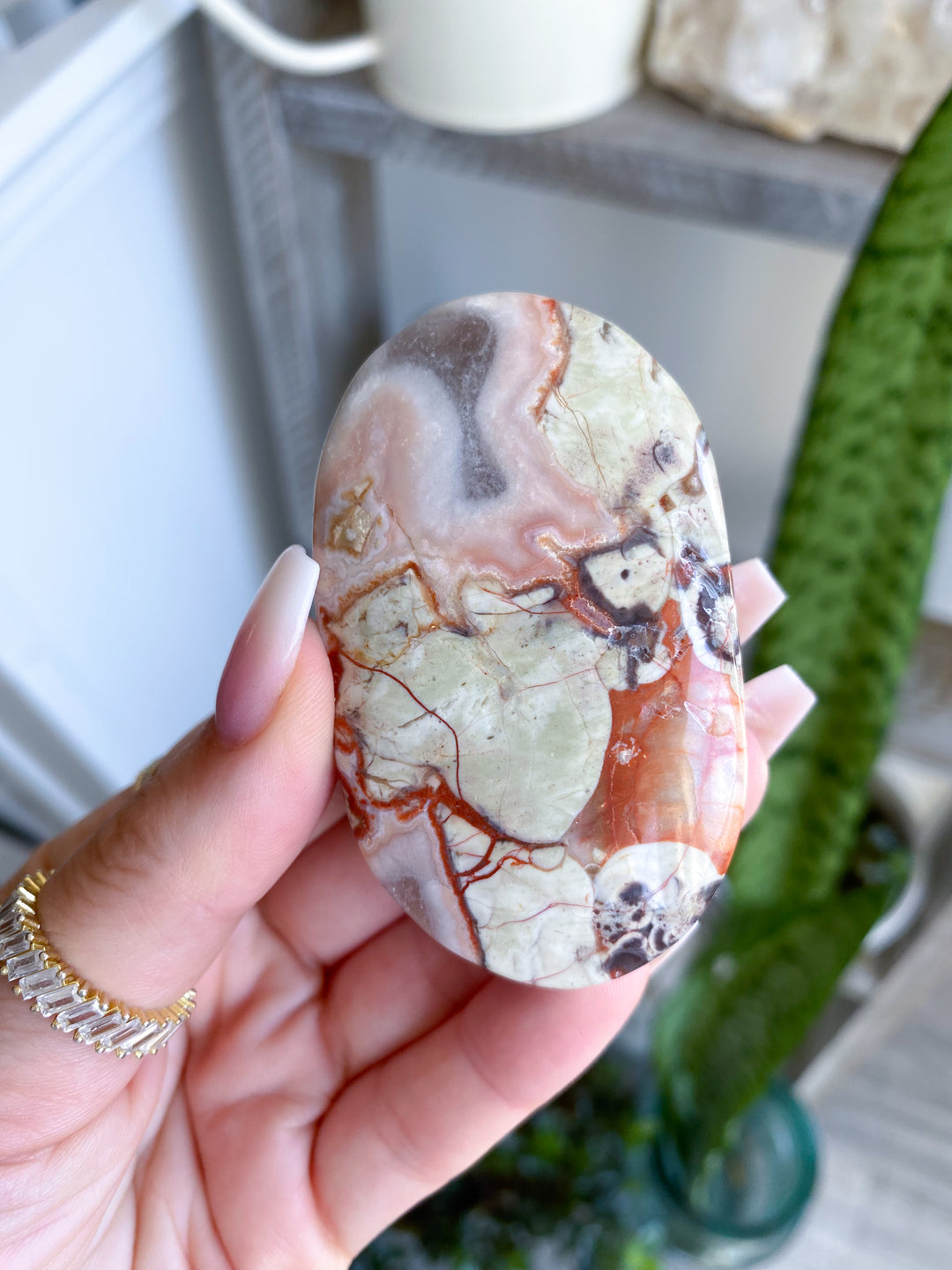 Large Money Agate Indonesian Bloodstone Palm Stone #2