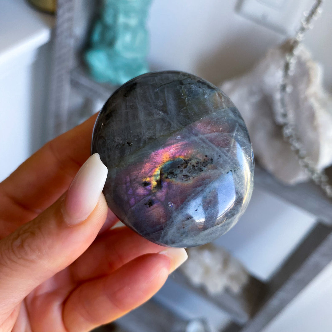 Flashy Sunset Labradorite Palm Stone 