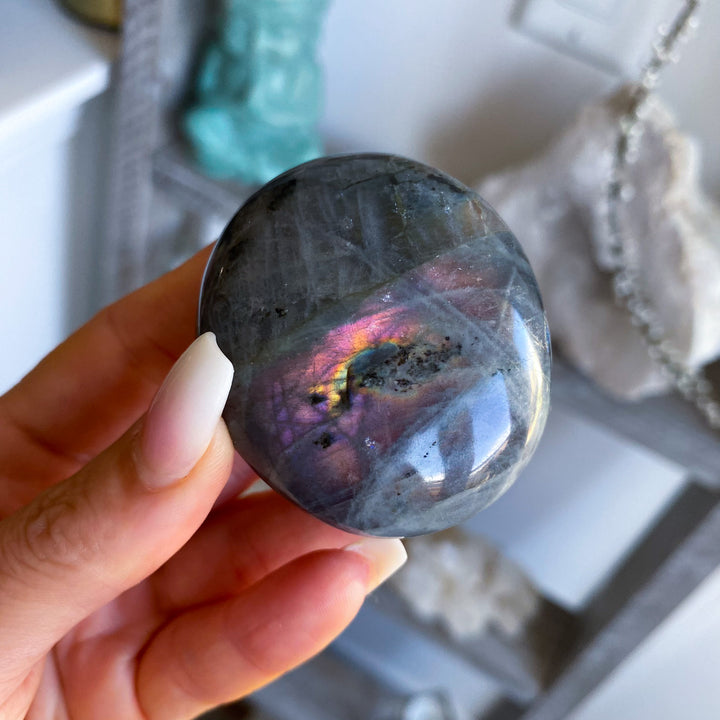 Flashy Sunset Labradorite Palm Stone 