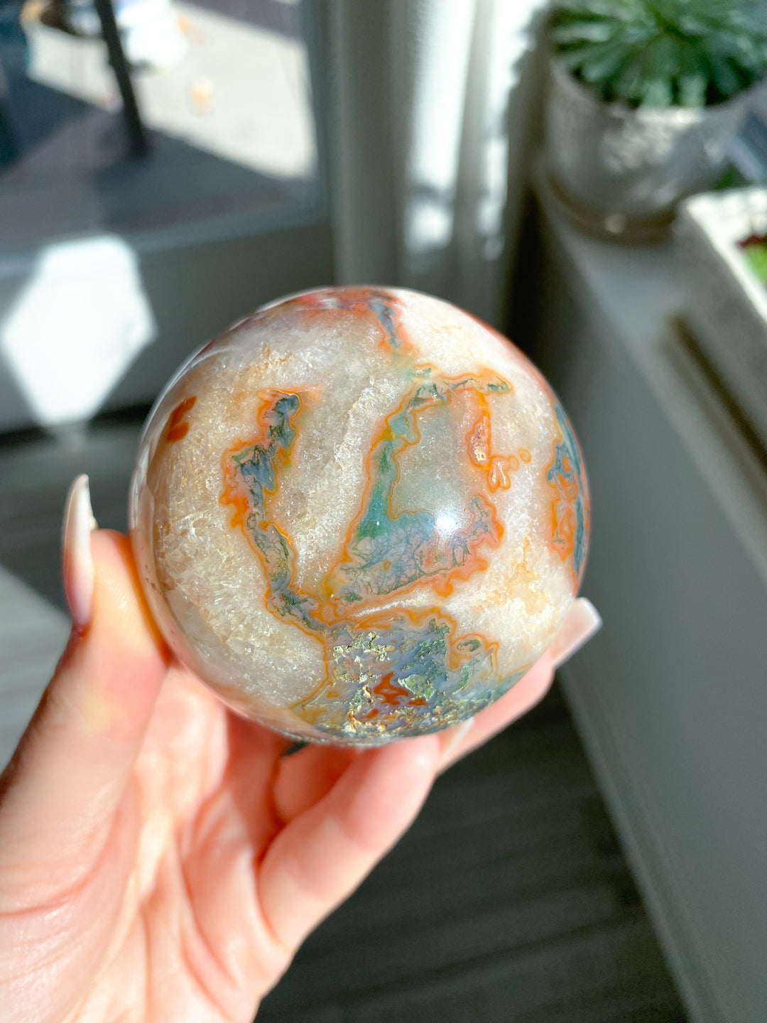 Carnelian & Moss Agate Sphere #1