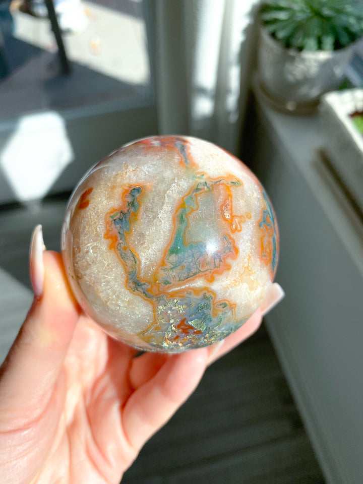 Carnelian & Moss Agate Sphere #1