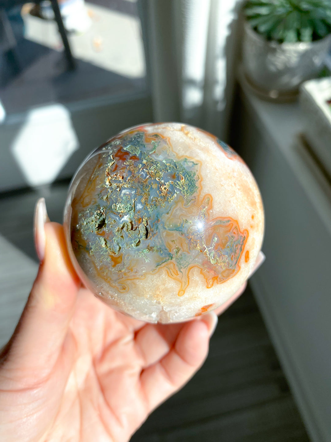 Carnelian & Moss Agate Sphere #1