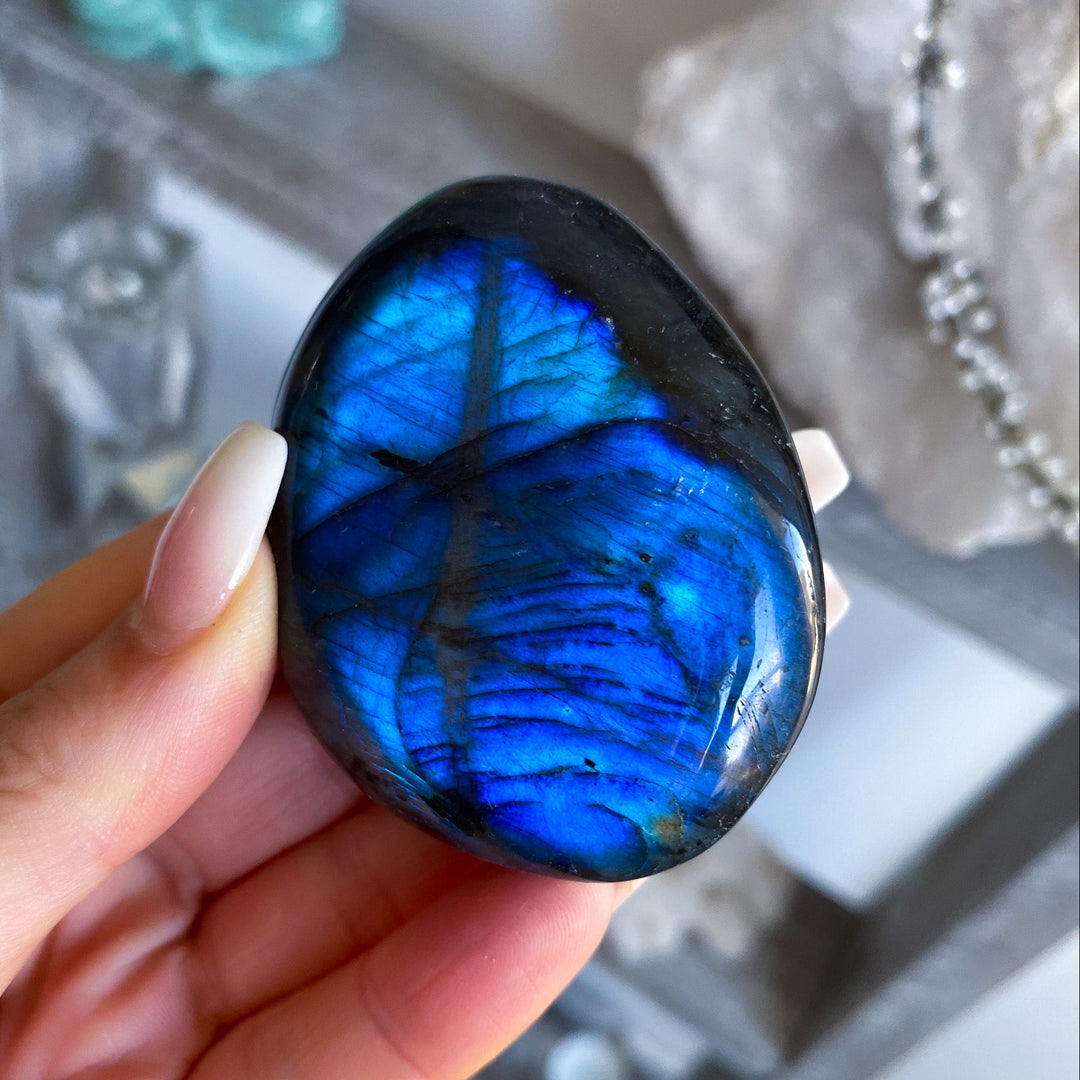Flashy Blue Labradorite Palm Stone 