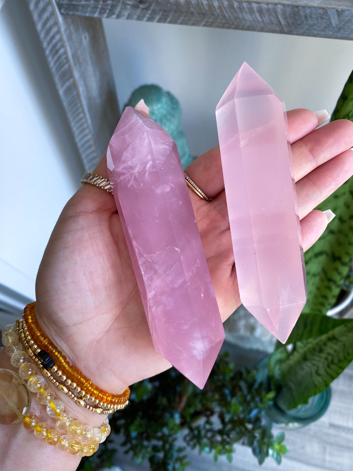 Large Double Terminated Rose Quartz Wand - Imperfect