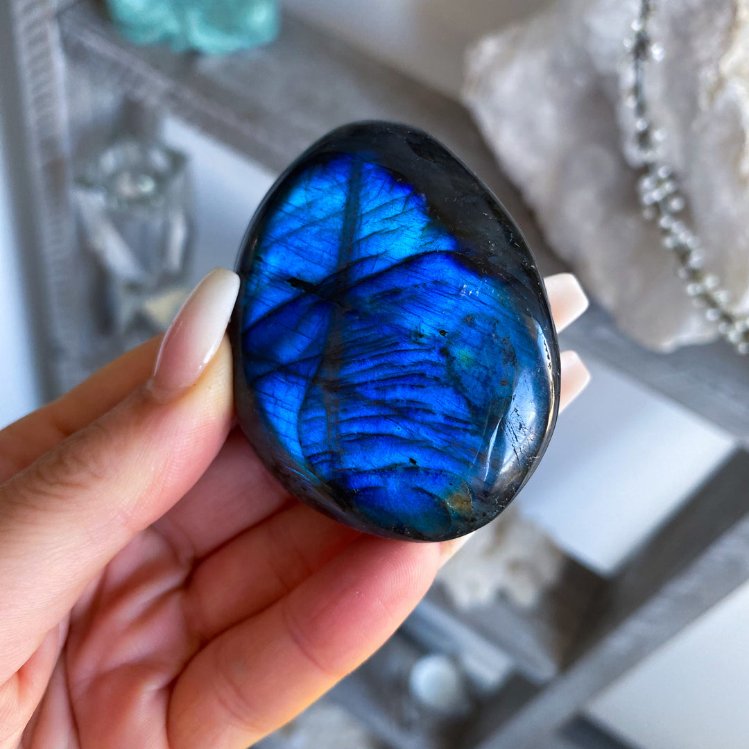 Flashy Blue Labradorite Palm Stone 