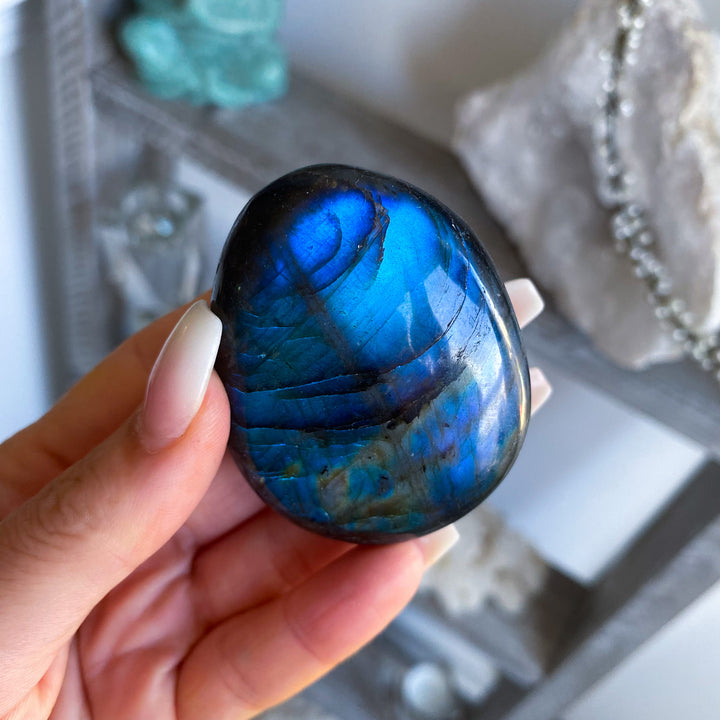 Flashy Blue Labradorite Palm Stone 