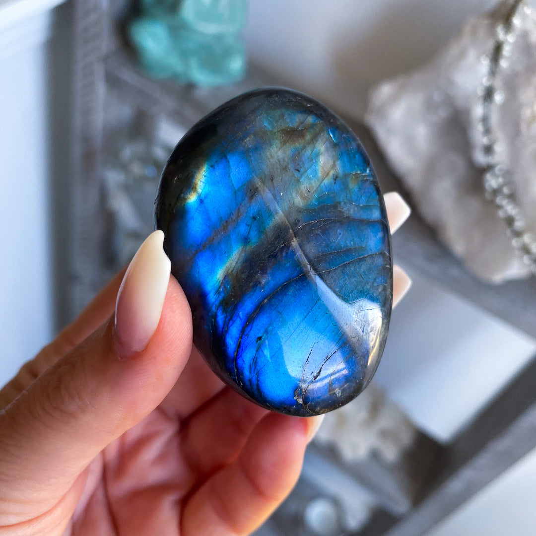 Flashy Blue Labradorite Palm Stone 