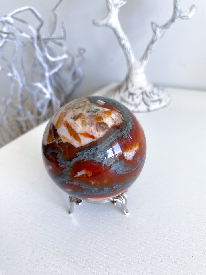 Carnelian & Moss Agate Sphere #1 - Get Exact Crystal