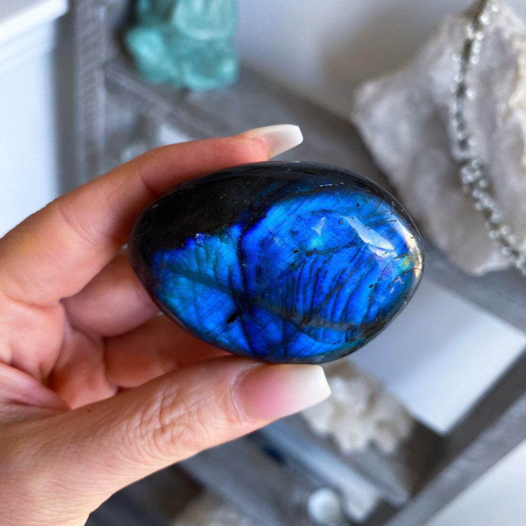 Flashy Blue Labradorite Palm Stone 