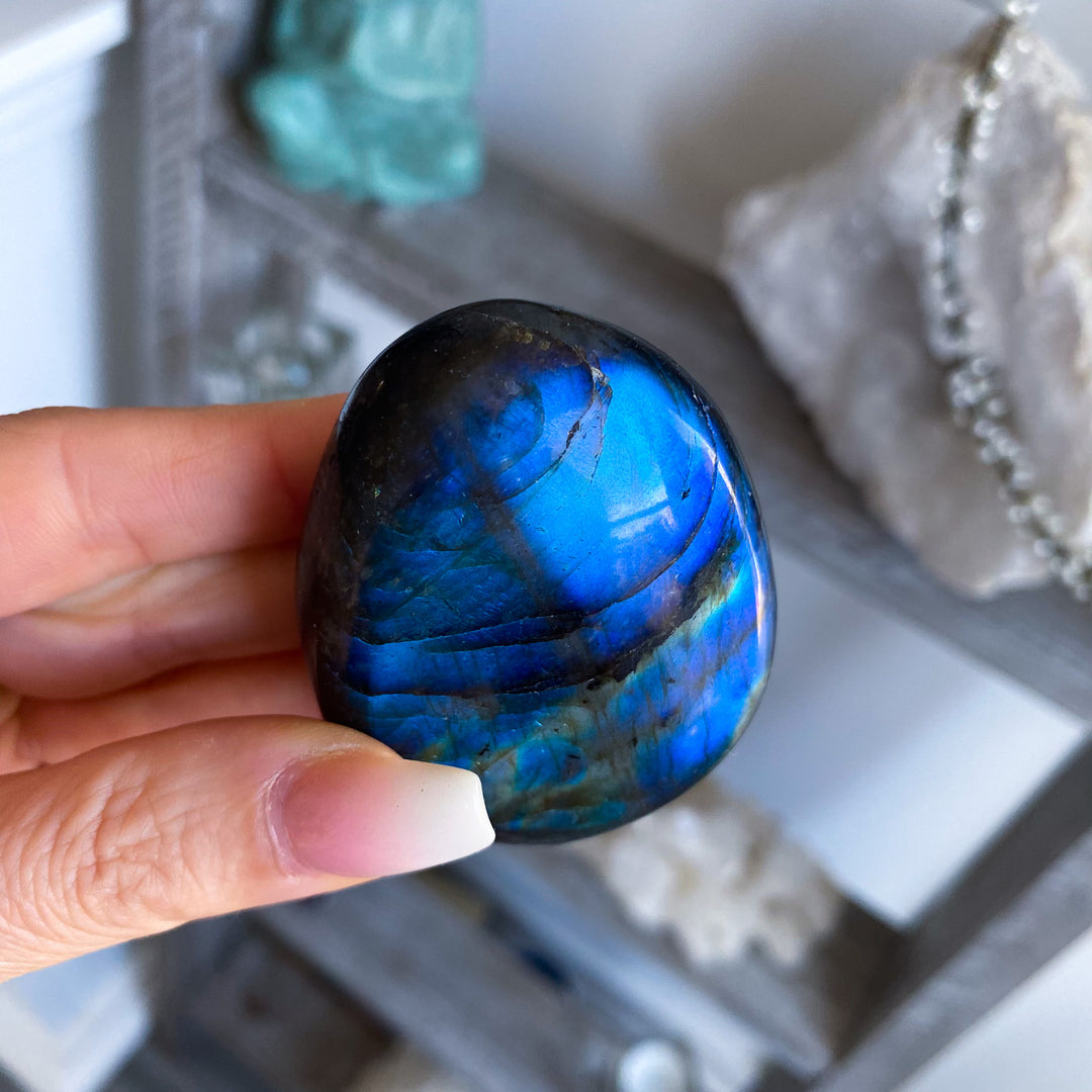 Flashy Blue Labradorite Palm Stone 