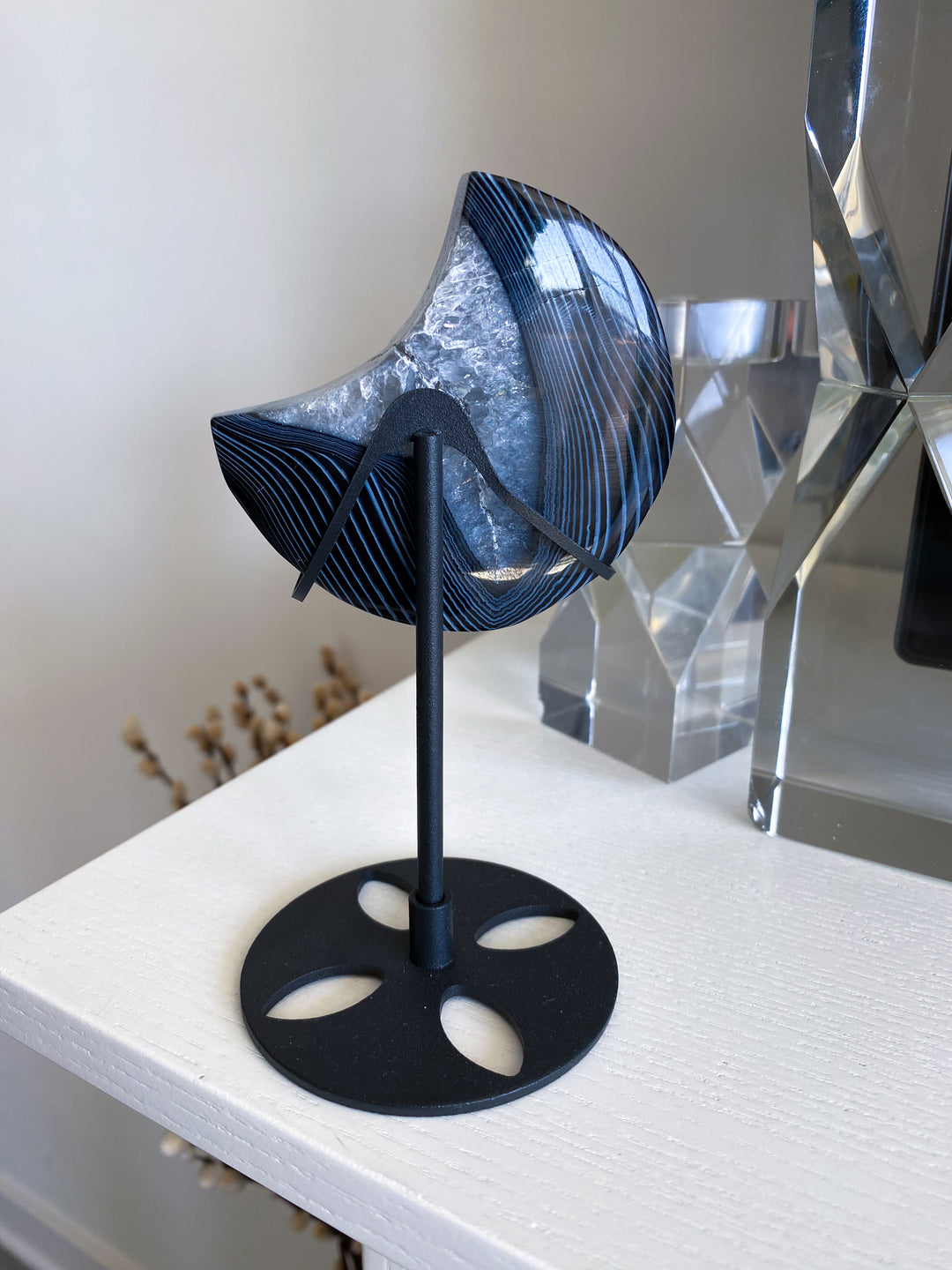 Black Agate Moon on Stand #2