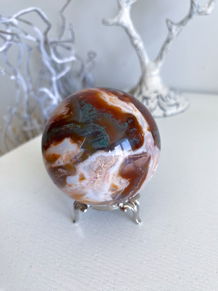 Carnelian & Moss Agate Sphere #1 - Get Exact Crystal