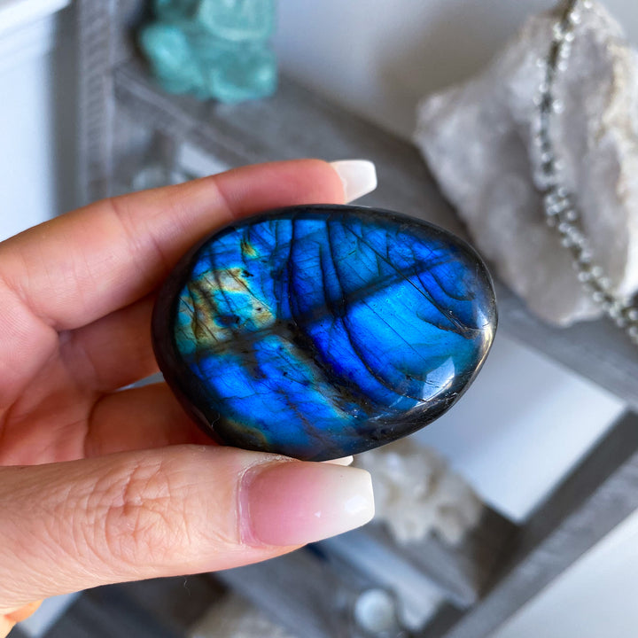 Flashy Blue Labradorite Palm Stone 