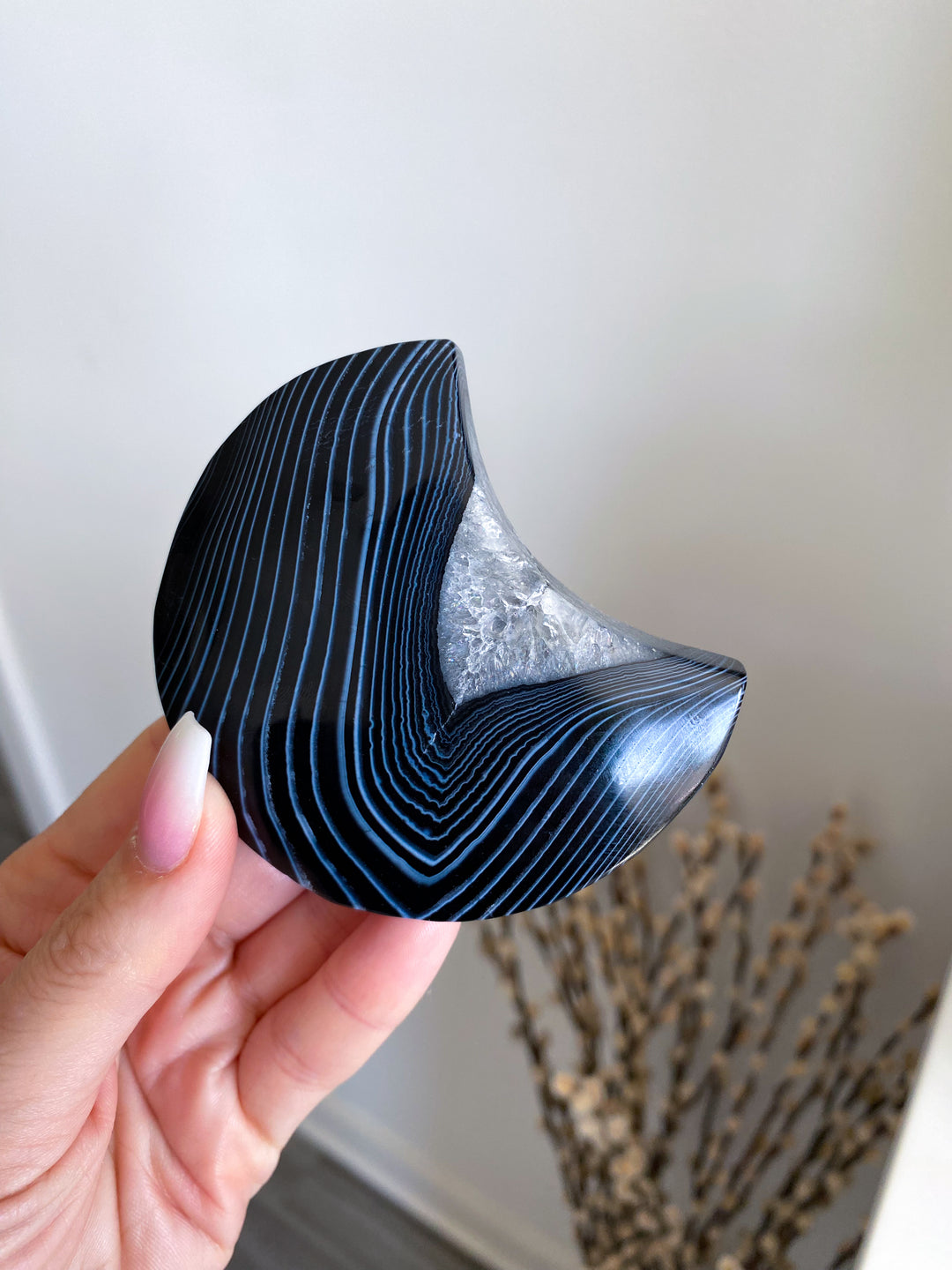 Black Agate Moon on Stand #2