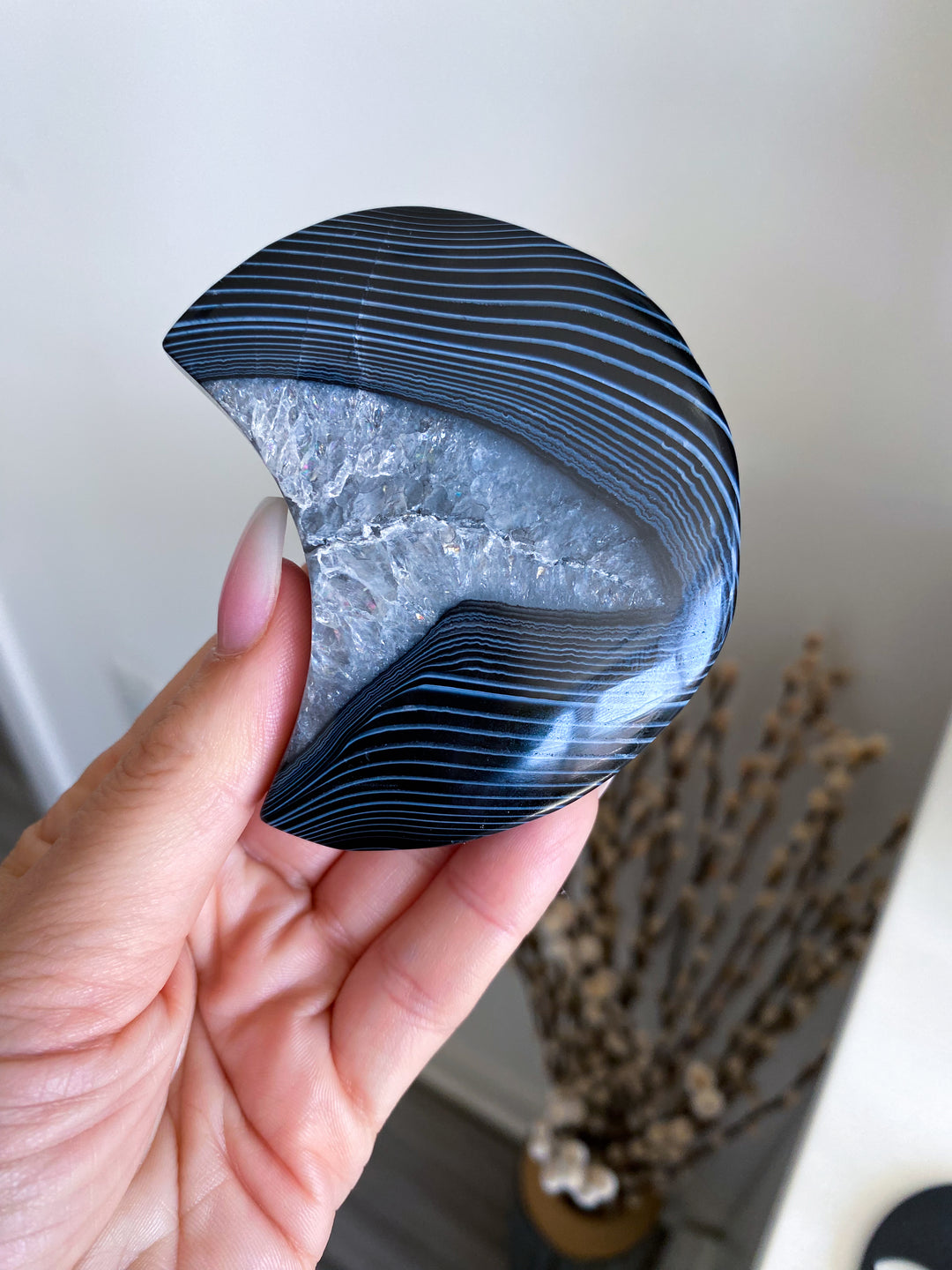 Black Agate Moon on Stand #2