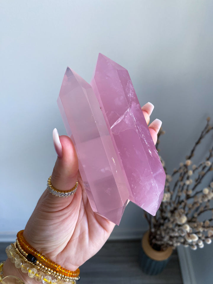 Large Double Terminated Rose Quartz Wand - Imperfect