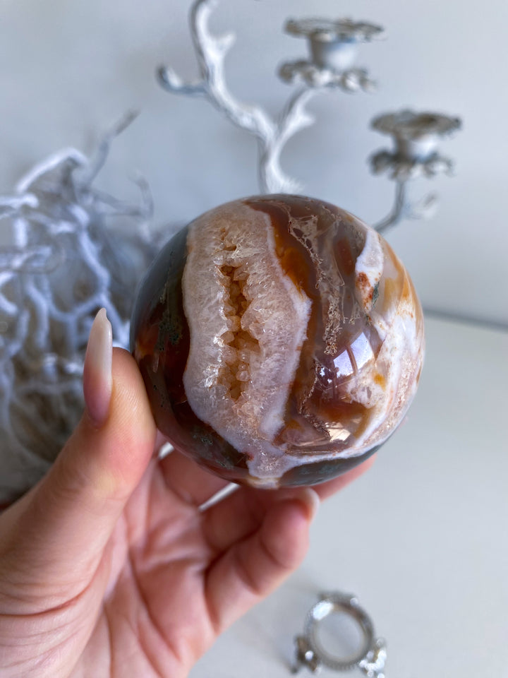 Carnelian & Moss Agate Sphere #1 - Get Exact Crystal