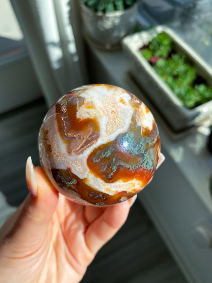 Carnelian & Moss Agate Sphere #1 - Get Exact Crystal