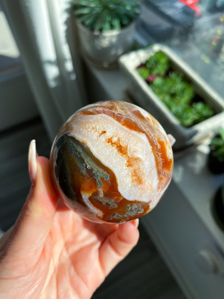 Carnelian & Moss Agate Sphere #1 - Get Exact Crystal