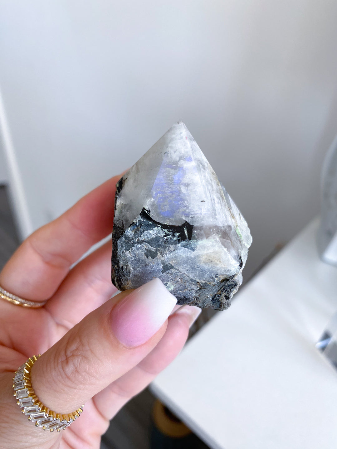 Imperfect Rainbow Moonstone Top Polish - Mostly White