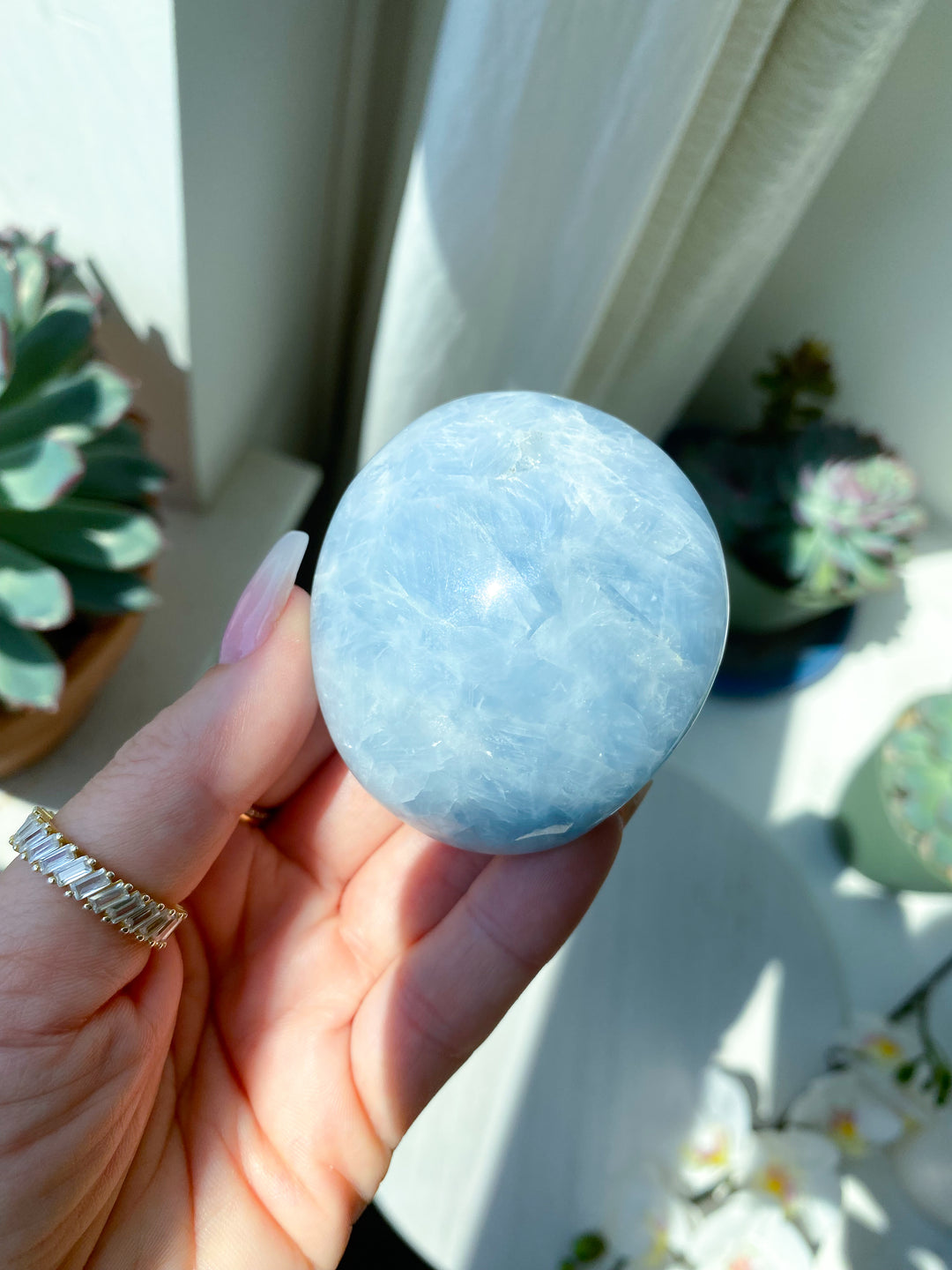 Large High Quality Blue Calcite Palm #1