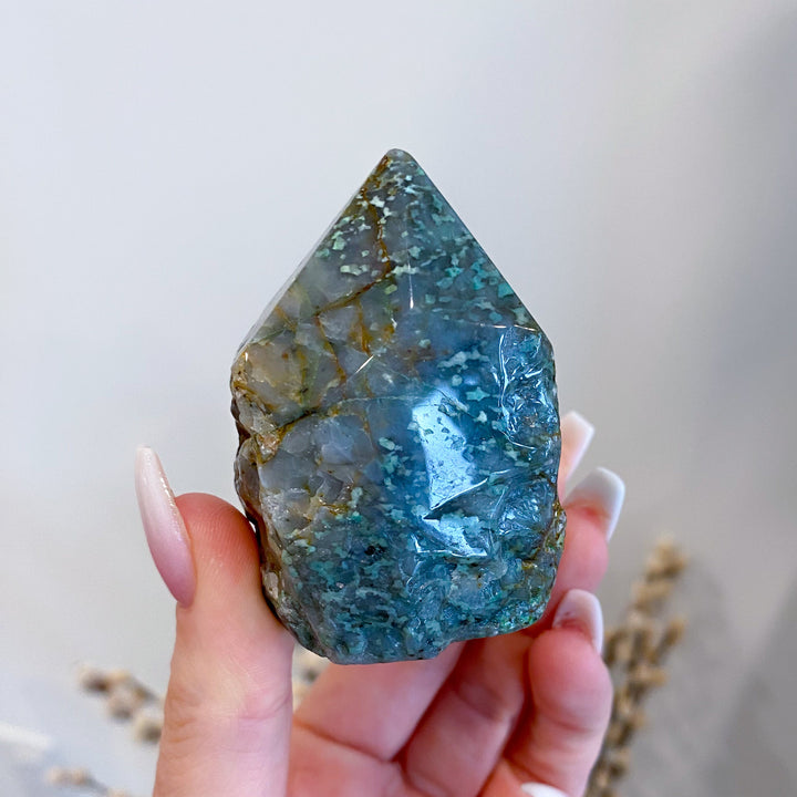 African Turquoise Top Polish Point Stone #5 - Get Exact Piece