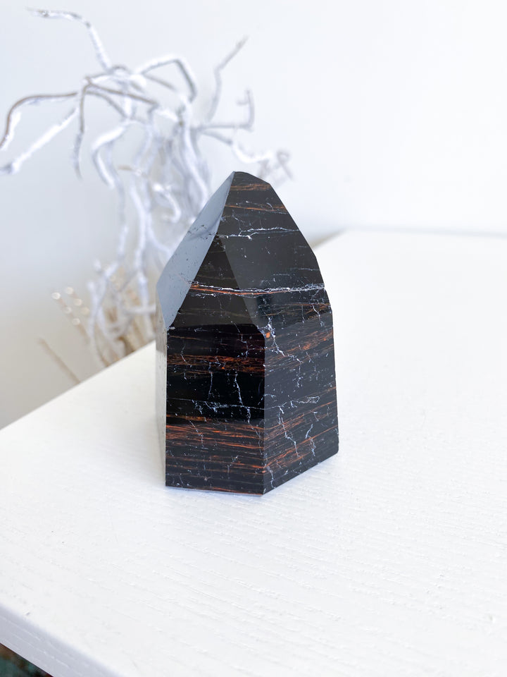 Chunky Black Tourmaline Tower with Hematite #4