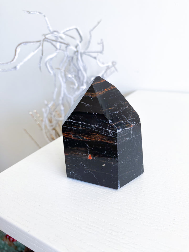 Chunky Black Tourmaline Tower with Hematite #4