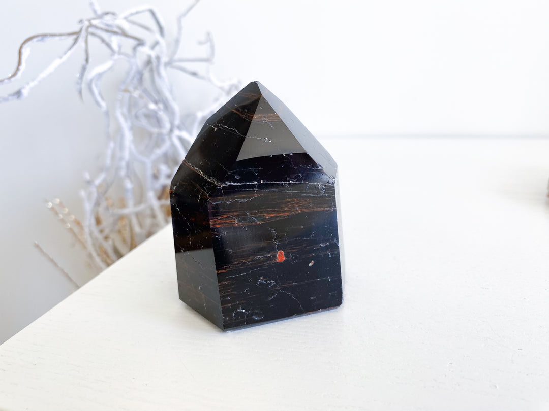 Chunky Black Tourmaline Tower with Hematite #4