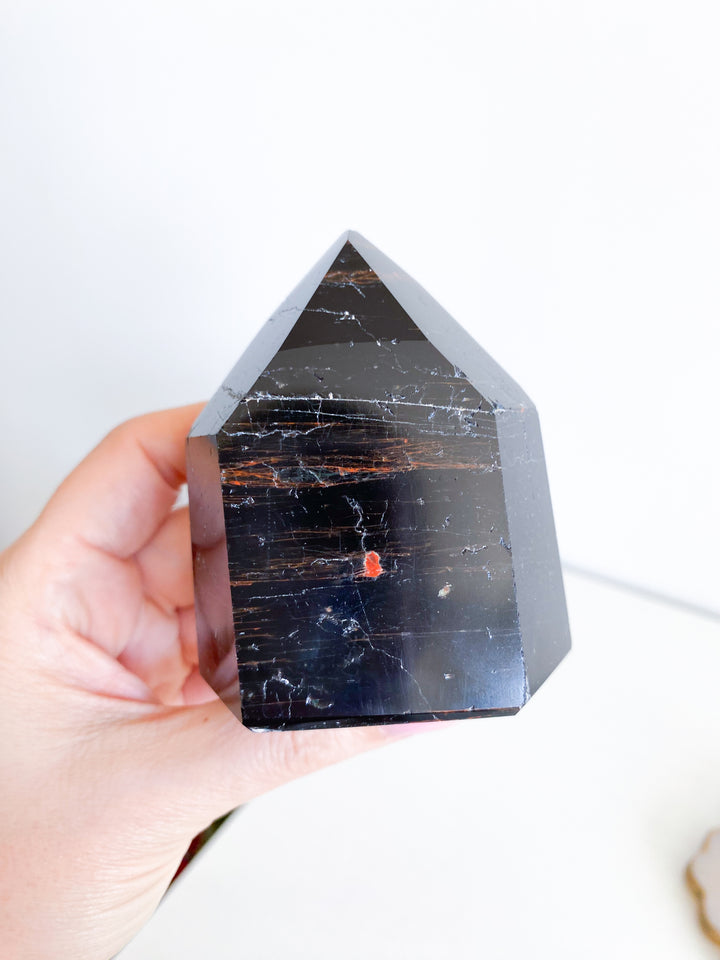 Chunky Black Tourmaline Tower with Hematite #4