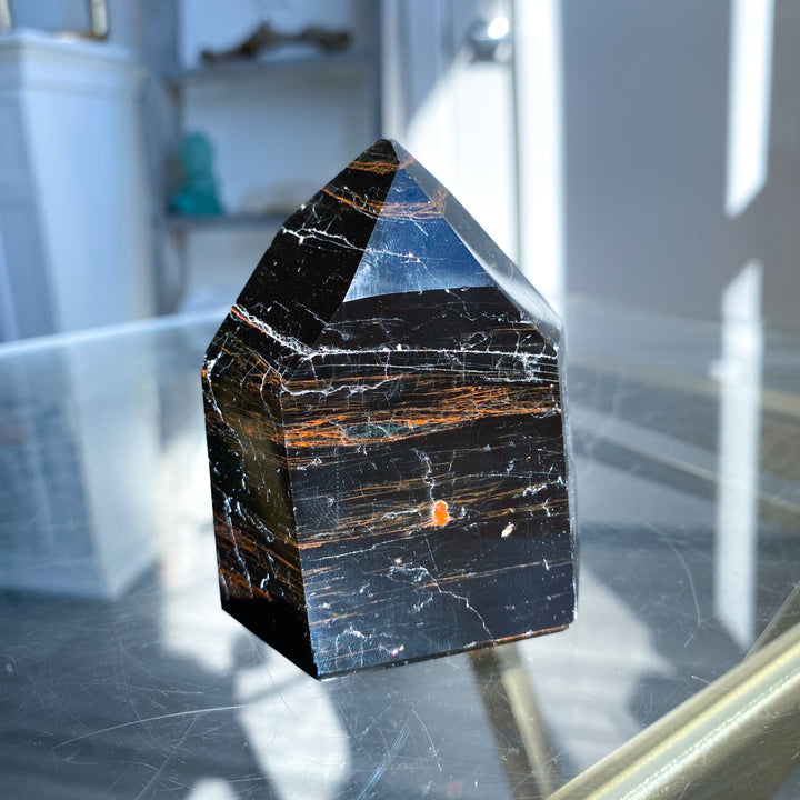 Chunky Black Tourmaline Tower with Hematite #4