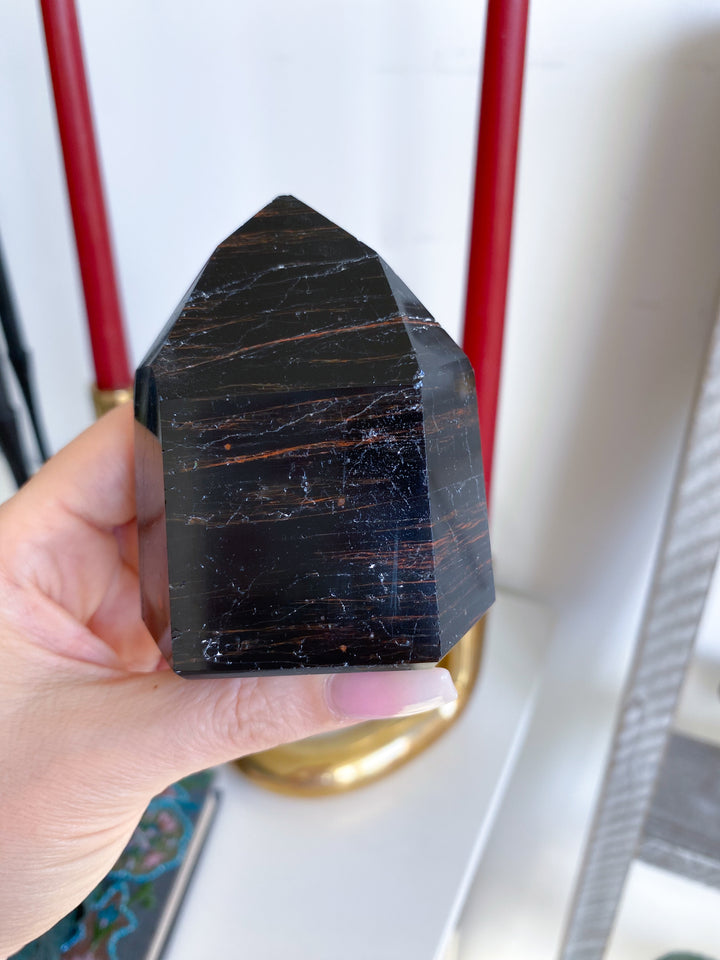 Chunky Black Tourmaline Tower with Hematite #4