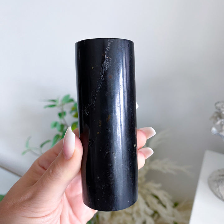 Set: Two Black Tourmaline Cylinder Meditation Chargers