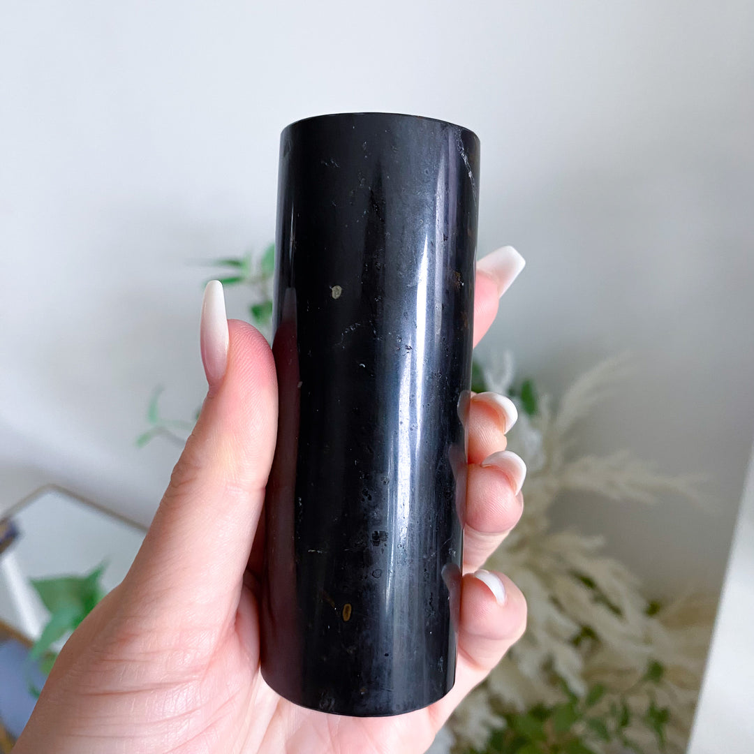 Set: Two Black Tourmaline Cylinder Meditation Chargers