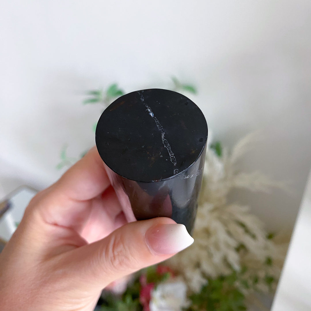 Set: Two Black Tourmaline Cylinder Meditation Chargers