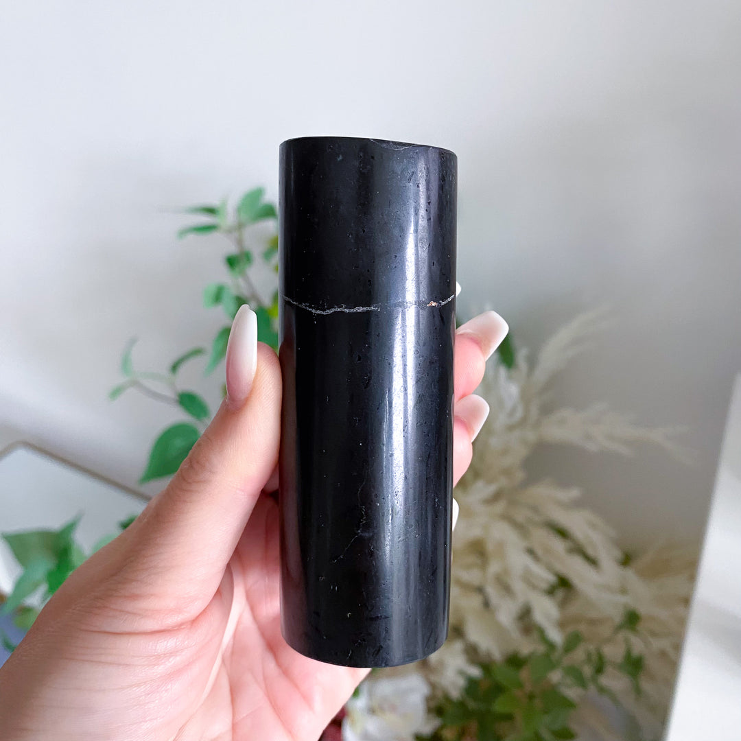 Set: Two Black Tourmaline Cylinder Meditation Chargers