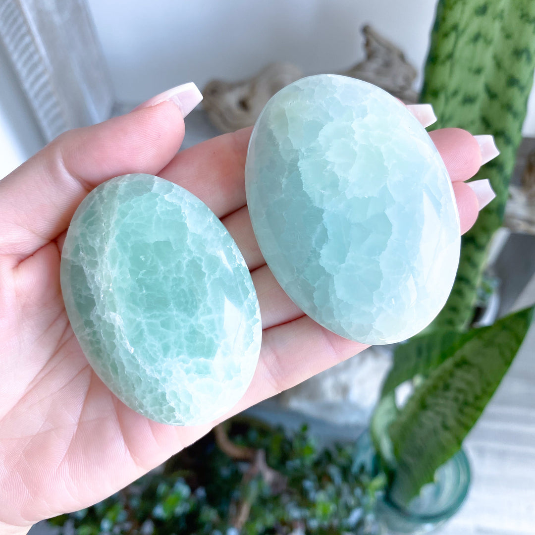 Crackle Pistachio Calcite Palm Stone - Imperfect