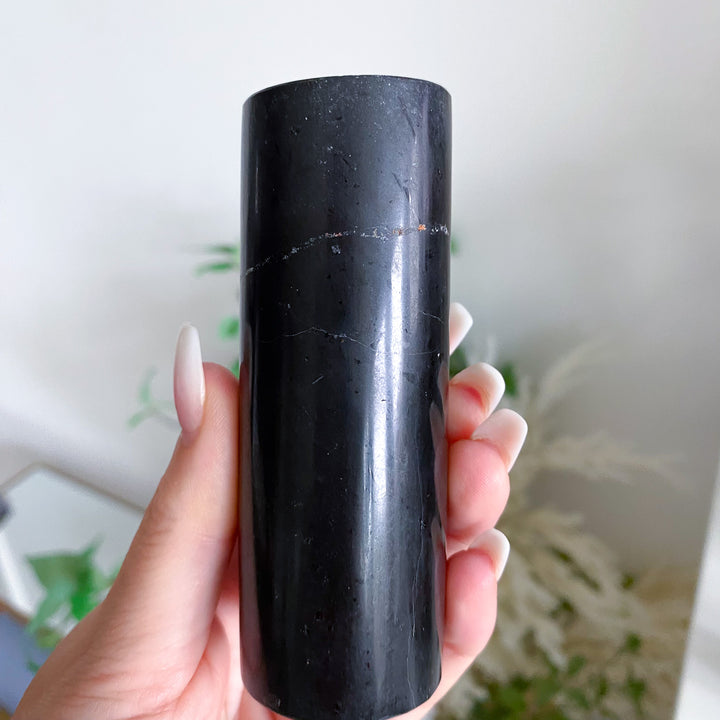 Set: Two Black Tourmaline Cylinder Meditation Chargers