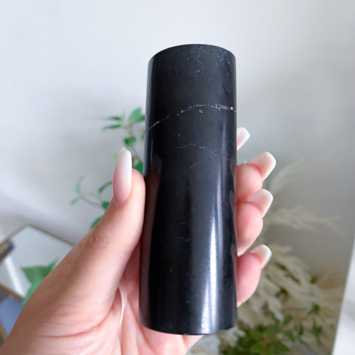 Set: Two Black Tourmaline Cylinder Meditation Chargers