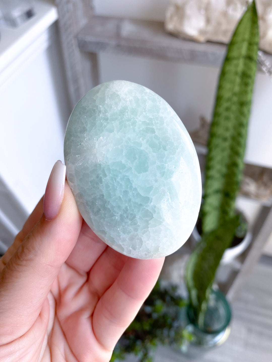 Crackle Pistachio Calcite Palm Stone - Imperfect