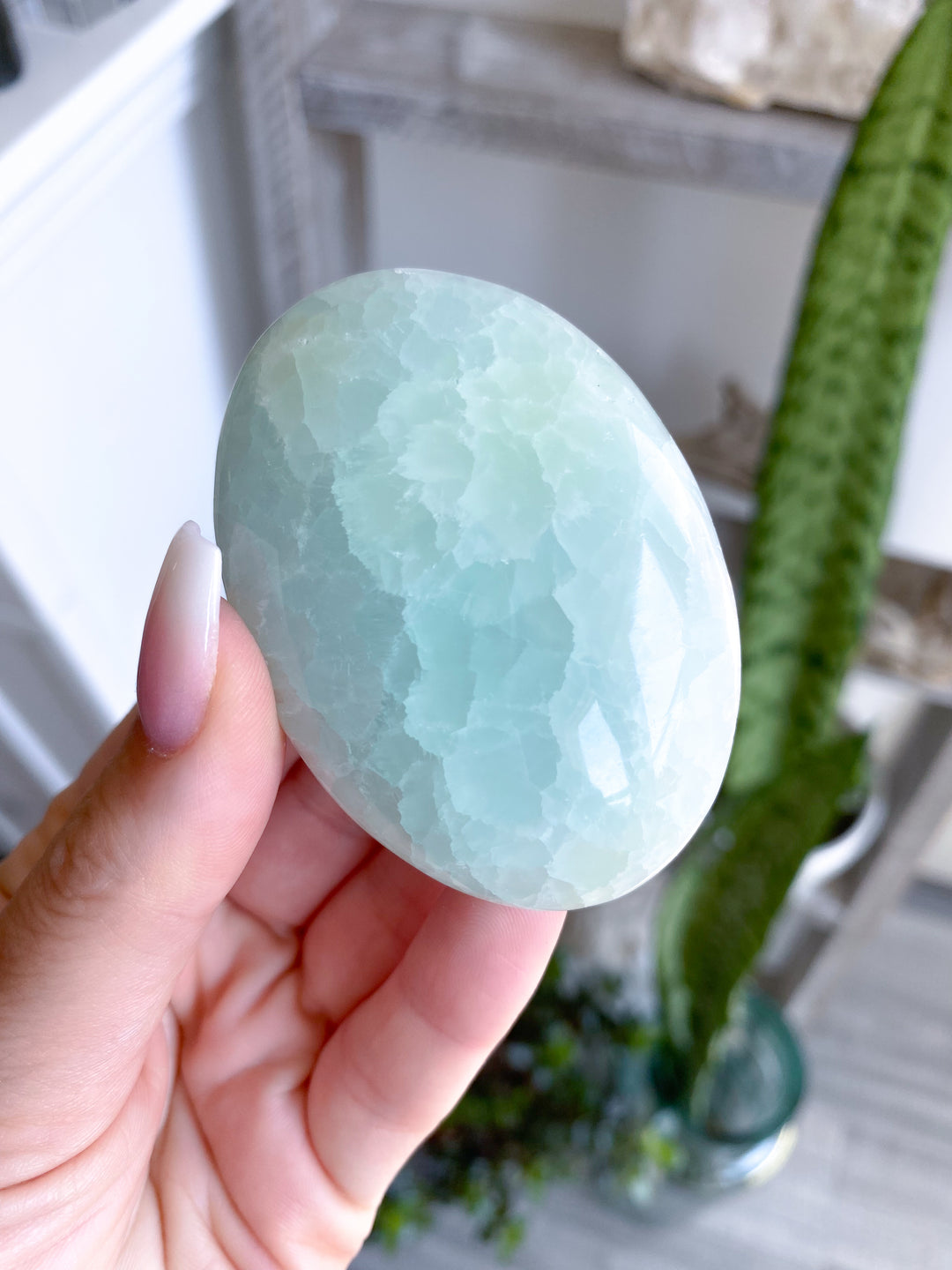 Crackle Pistachio Calcite Palm Stone - Imperfect