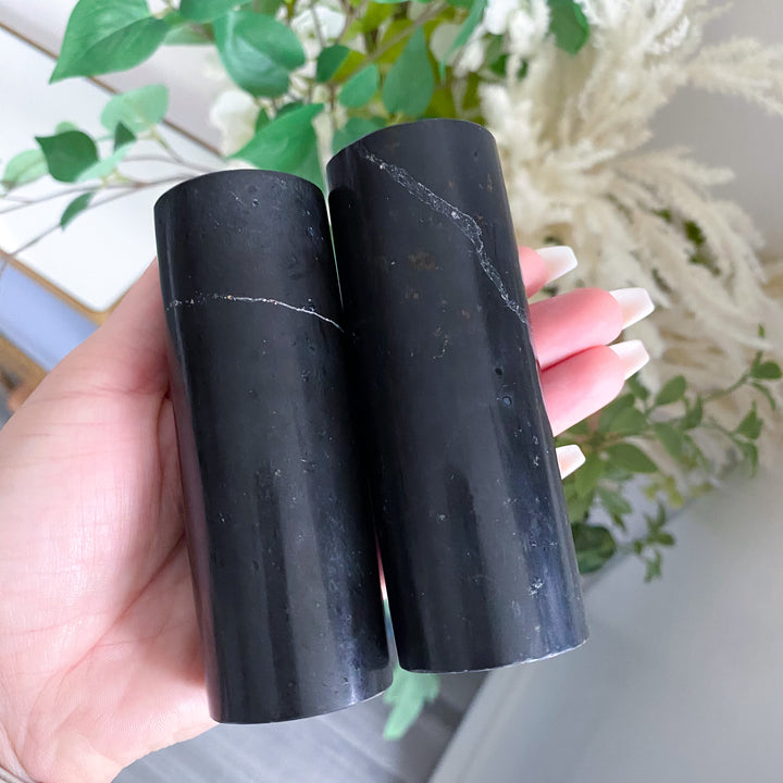 Set: Two Black Tourmaline Cylinder Meditation Chargers