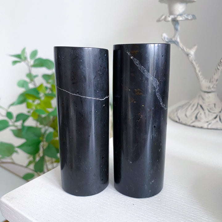 Set: Two Black Tourmaline Cylinder Meditation Chargers