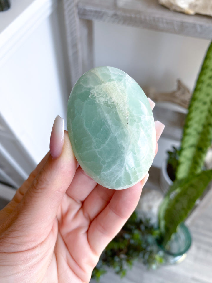 Crackle Pistachio Calcite Palm Stone - Imperfect