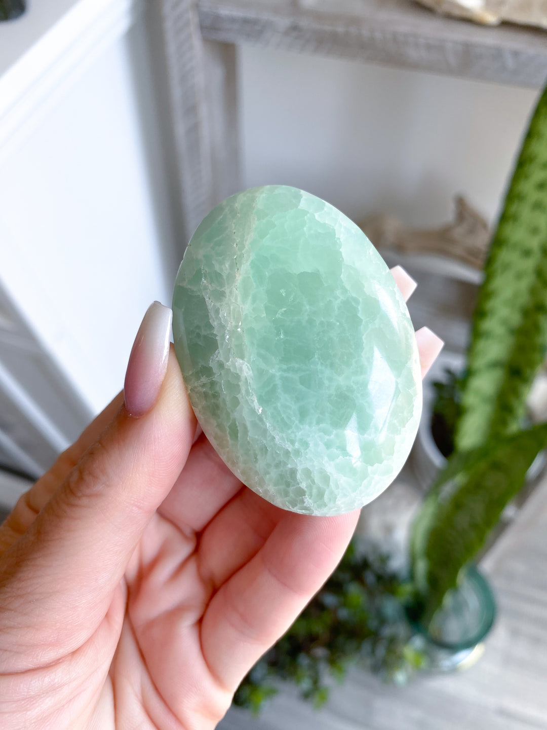Crackle Pistachio Calcite Palm Stone - Imperfect