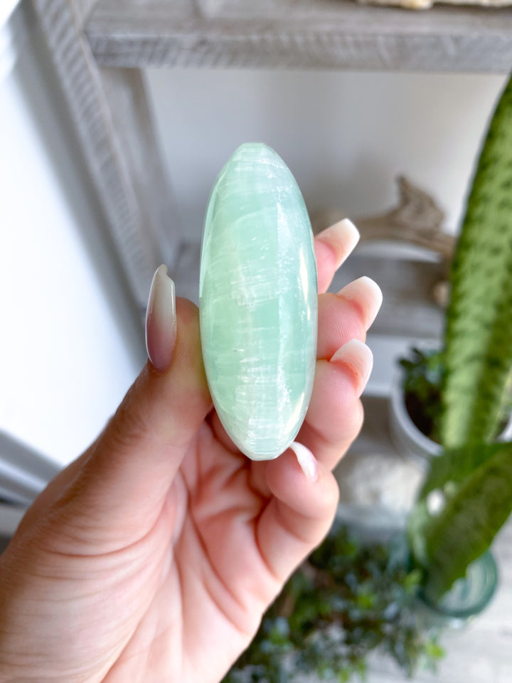 Crackle Pistachio Calcite Palm Stone - Imperfect